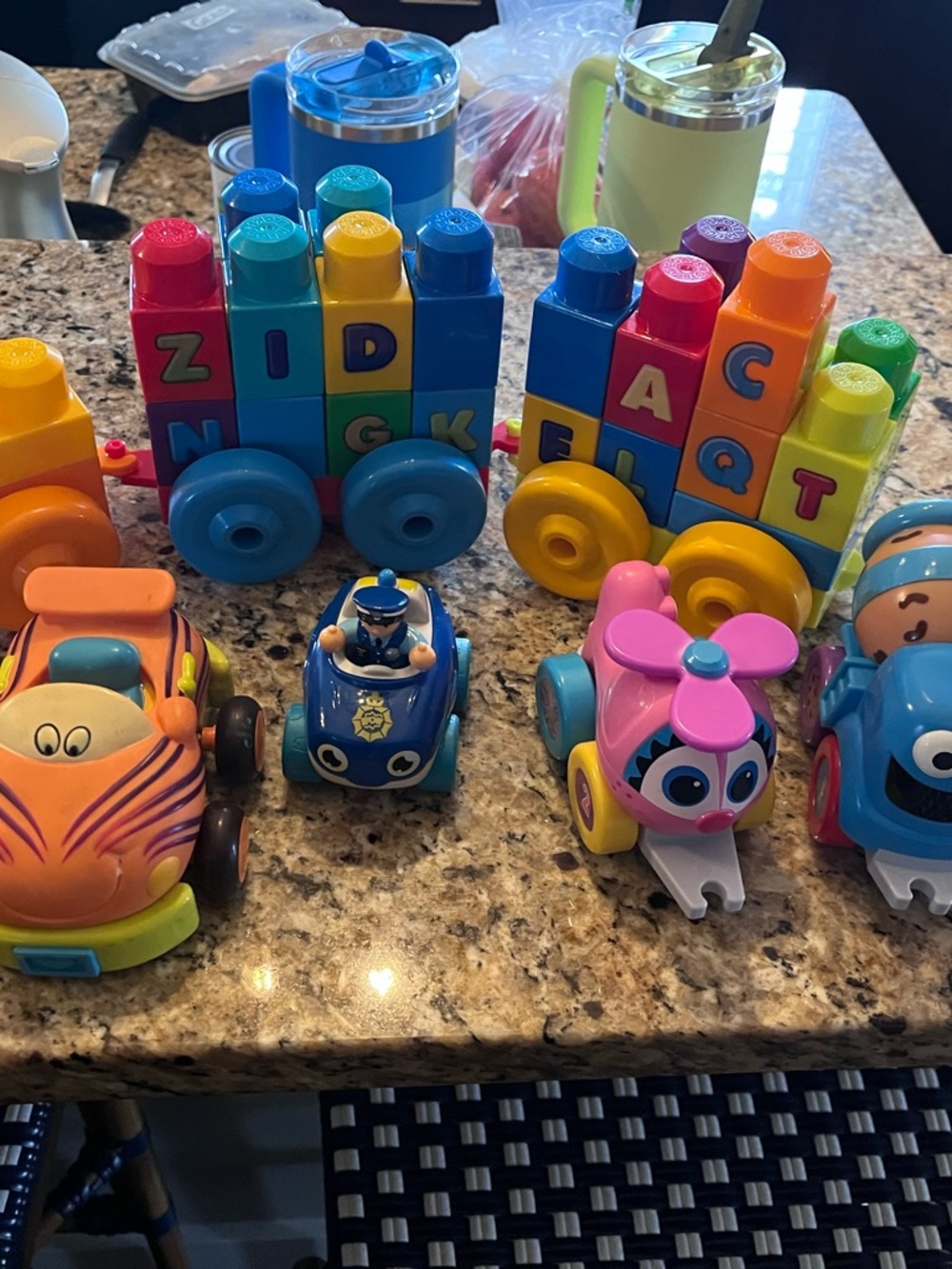 Multiples Bright Blue, Yellow, Orange, Pink & Green Stacking Train and Push Cars